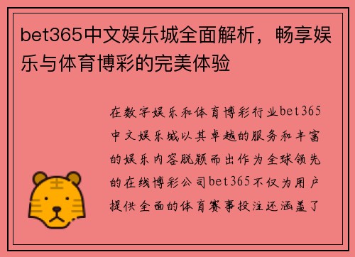 bet365中文娱乐城全面解析，畅享娱乐与体育博彩的完美体验